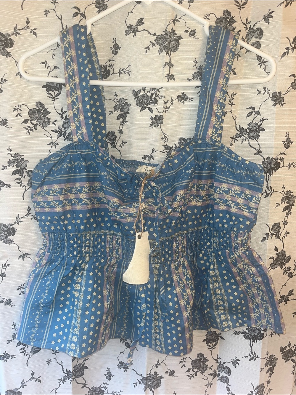 Easel NWT Striped Floral Shirred Waist Tank Top - Picture 2 of 5